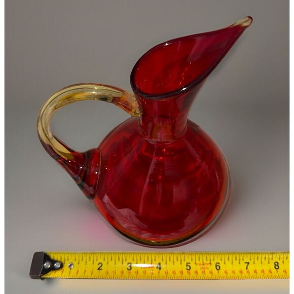 Vintage Rainbow GlassRed Pitcher Amberina Tangerine 1950’s MCM - Picture 8 of 8